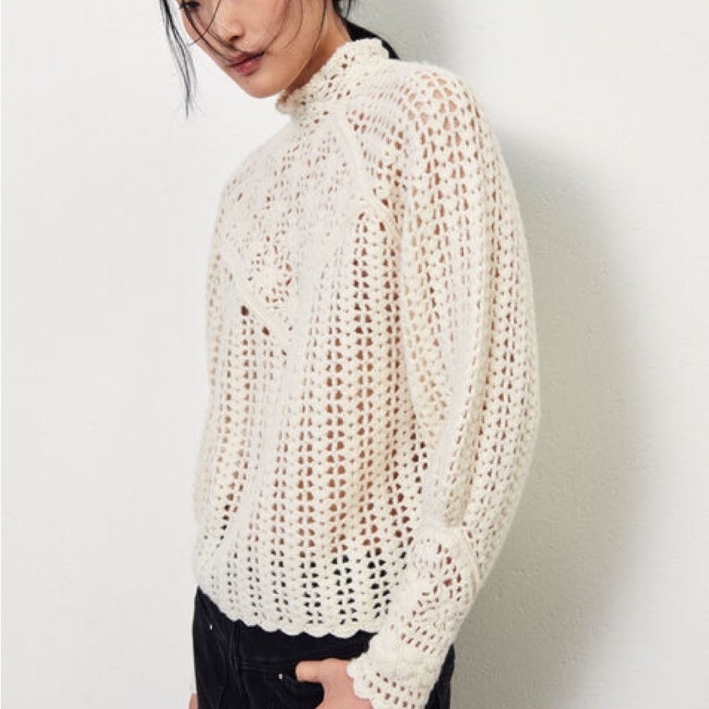 ba&sh Cream Crochet Open-Knit Long Sleeve Sweater - Picture 2 of 11